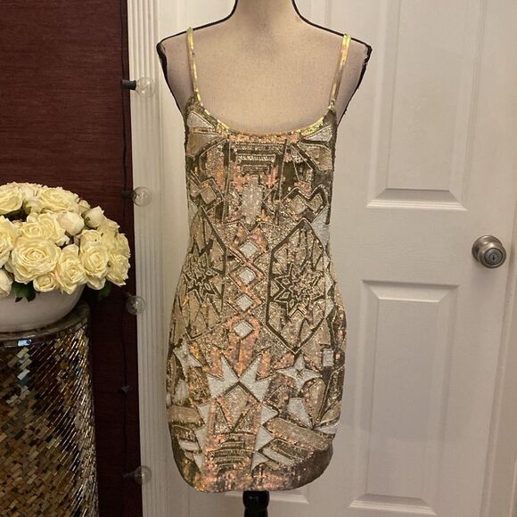 Needle & Thread Beige Sequin Dress, US6 - Picture 9 of 10